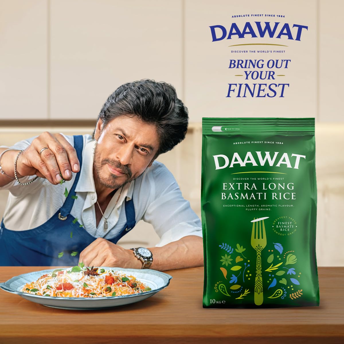 Daawat Extra Long Basmati Rice with Exceptional Length, Aromatic Flavour, Fluffy Grains, Elongates up to 24mm when Cooked, Non-Sticky and Ideal for all types of Dishes - 10Kg