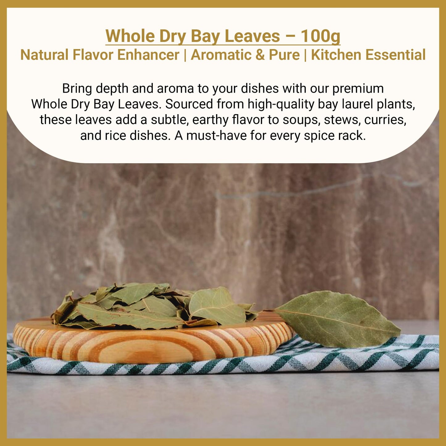 JALPUR MILLERS Whole Dried Bay Leaves 100g - Premium Aromatic Spice for Cooking, Seasoning, Soups, Stews, Biryani, Rice, and Curries - Ideal for Home Cooking - Vegan - Non-GMO - Tej Patta