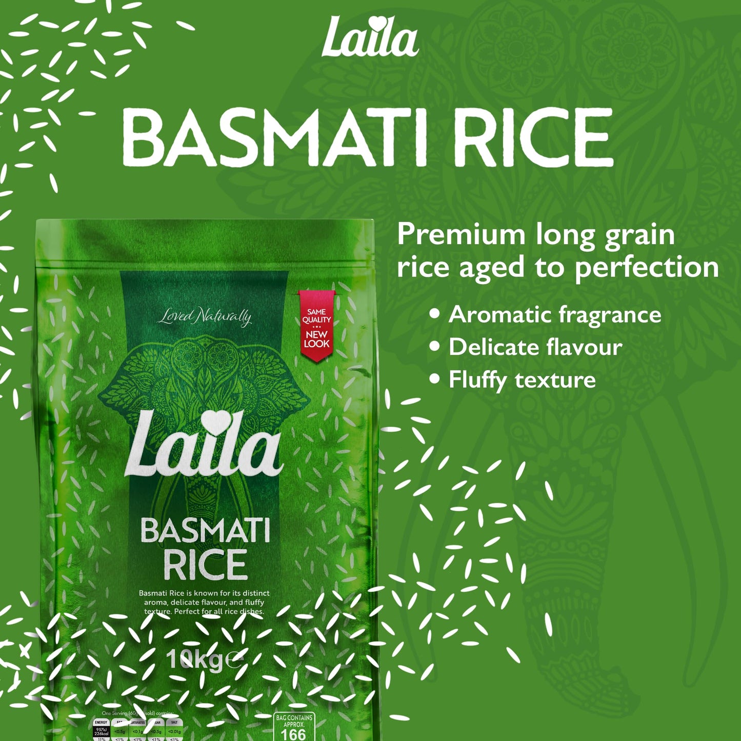 Laila Basmati Rice 10Kg, Aromatic Rice Basmati-Style, 10kg Basmati Rice Long Grain for Biryani, Pilaf or Pulao, Gluten Free Rice, 100% Pure Long Grain Rice