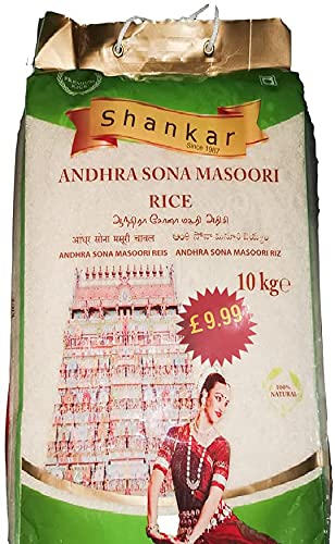 Shankar Sona Masoori Rice, less starch and lower calories, ideal for biryani, idlis, 10 kg - Price Mark £ 14.99