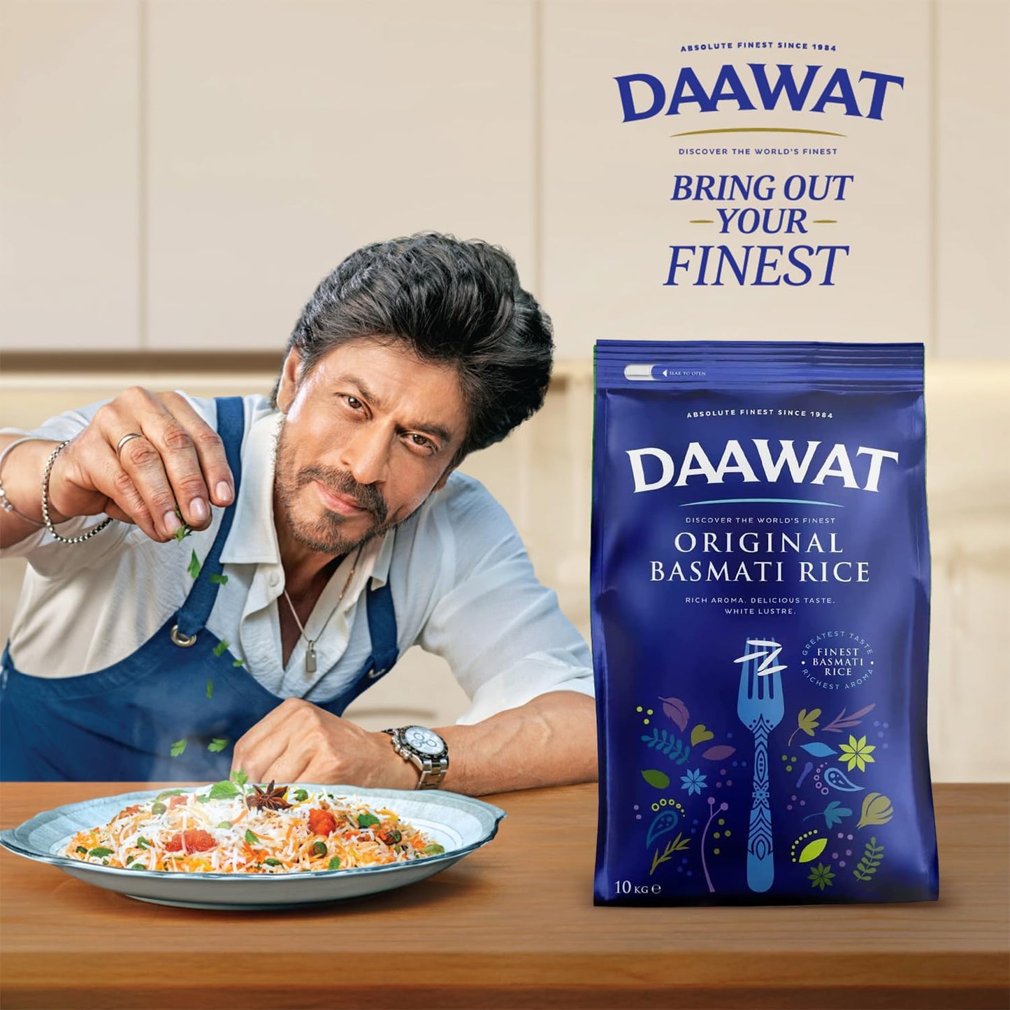 Daawat Original Basmati Rice with Rice Aroma, Delicious Taste, White Lustre,Perfectly Aged, Aromatic & Textural Grain, Rich Flavour with Sweet Taste, Ideal for all types of Dishes (10 KG)