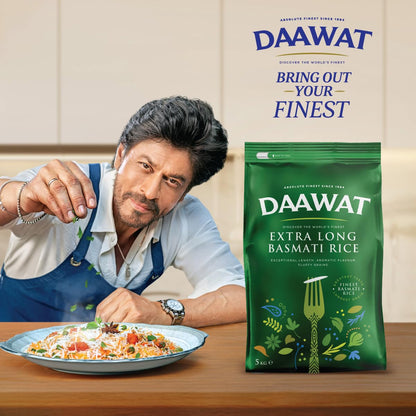 Daawat Extra Long Basmati Rice with Exceptional Length, Aromatic Flavour, Fluffy Grains, Elongates up to 24mm when Cooked, Non-Sticky and Ideal for all types of Dishes - 5Kg