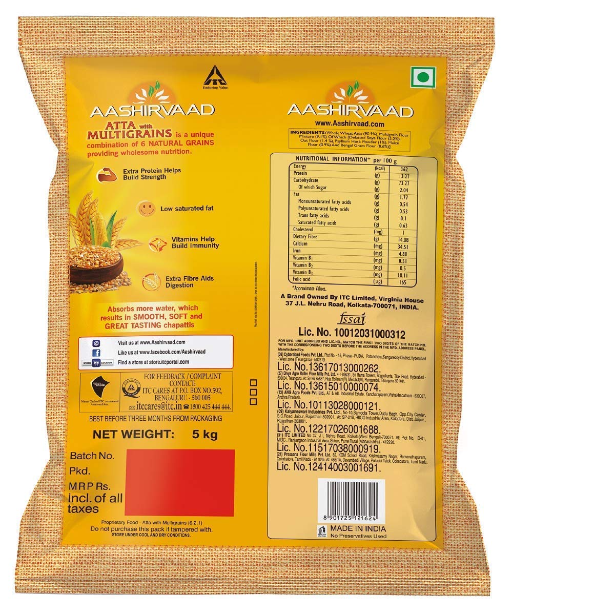 Aashirvaad Multi Grain Atta | Great Taste | Transform Your Rotis | Extra Protein | Grow Strength | Nourishment | Vegetarian | Dietry Fibre | MultiGrains | 5 KG Bag