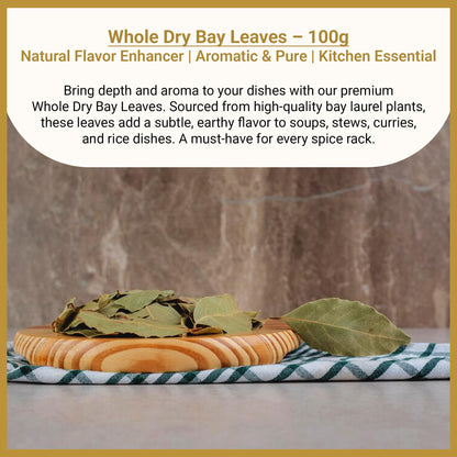 JALPUR MILLERS Whole Dried Bay Leaves 100g - Premium Aromatic Spice for Cooking, Seasoning, Soups, Stews, Biryani, Rice, and Curries - Ideal for Home Cooking - Vegan - Non-GMO - Tej Patta