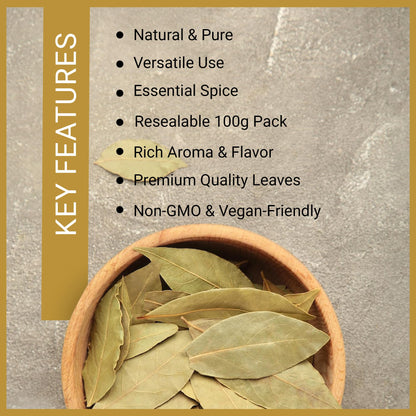 JALPUR MILLERS Whole Dried Bay Leaves 100g - Premium Aromatic Spice for Cooking, Seasoning, Soups, Stews, Biryani, Rice, and Curries - Ideal for Home Cooking - Vegan - Non-GMO - Tej Patta