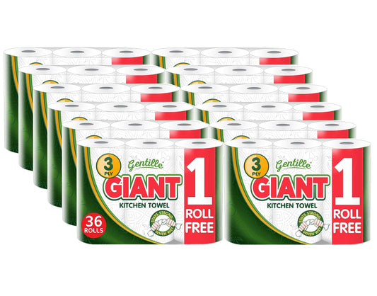 Gentille Giant 3 Ply Thickness Paper Towel | Extra Strong, Absorbent, Tough, Durable Kitchen Roll | Multipurpose Bulk Pack (36)