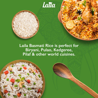 Laila Basmati Rice 10Kg, Aromatic Rice Basmati-Style, 10kg Basmati Rice Long Grain for Biryani, Pilaf or Pulao, Gluten Free Rice, 100% Pure Long Grain Rice